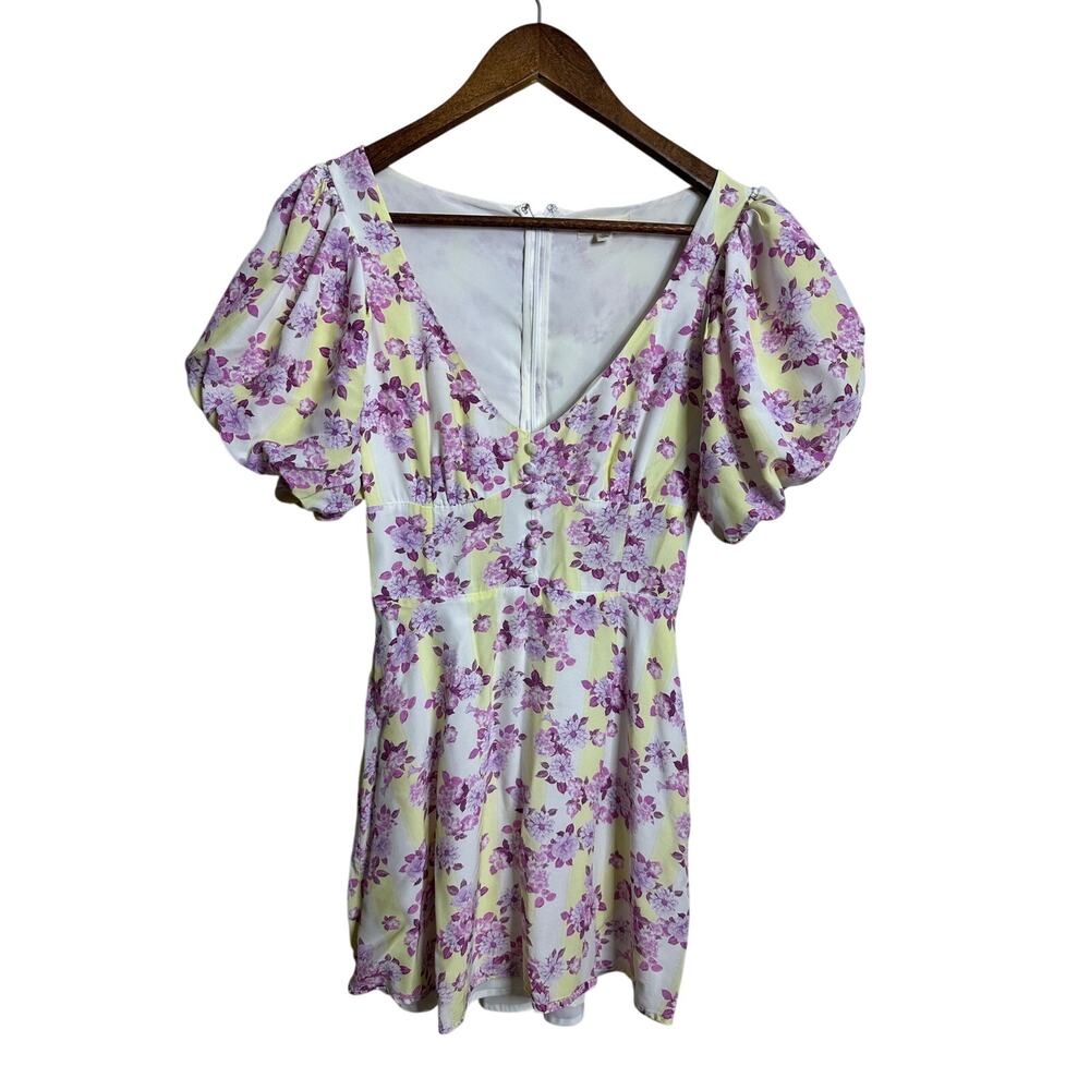 For Love & Lemons Atlanta Mini Dress size XS Floral Purple Yellow